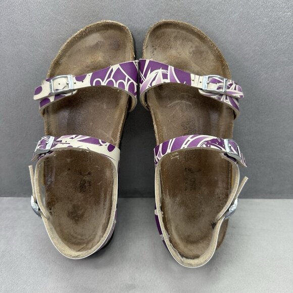 Birkenstock Birki's Womens Size 8 Sandals Purple Floral Birko-Flor Triple Buckle - Picture 6 of 10
